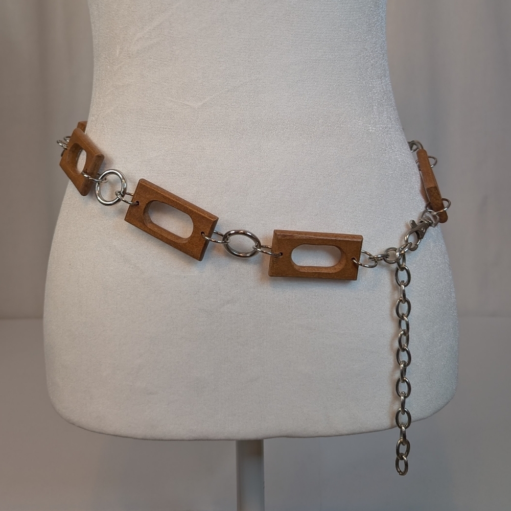 Vintage Retro Wooden and Silver Chain Belt